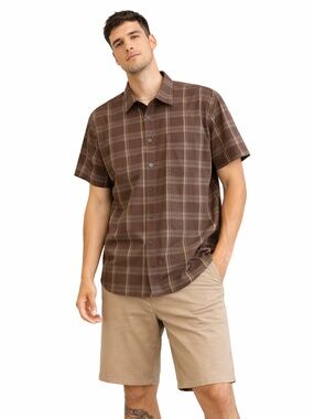 Redlands Brown Plaid Cargo Style Short Sleeve Shirt – Size Medium EUC